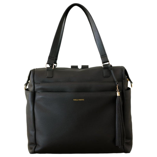 Kaela Marie Large Diaper Bag Backpack Vegan Leather Diaper Travel Tote Bag with Changing Pad and Stroller Straps (Black)