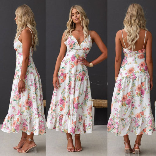 Printed Women's Suspender Slit Dress